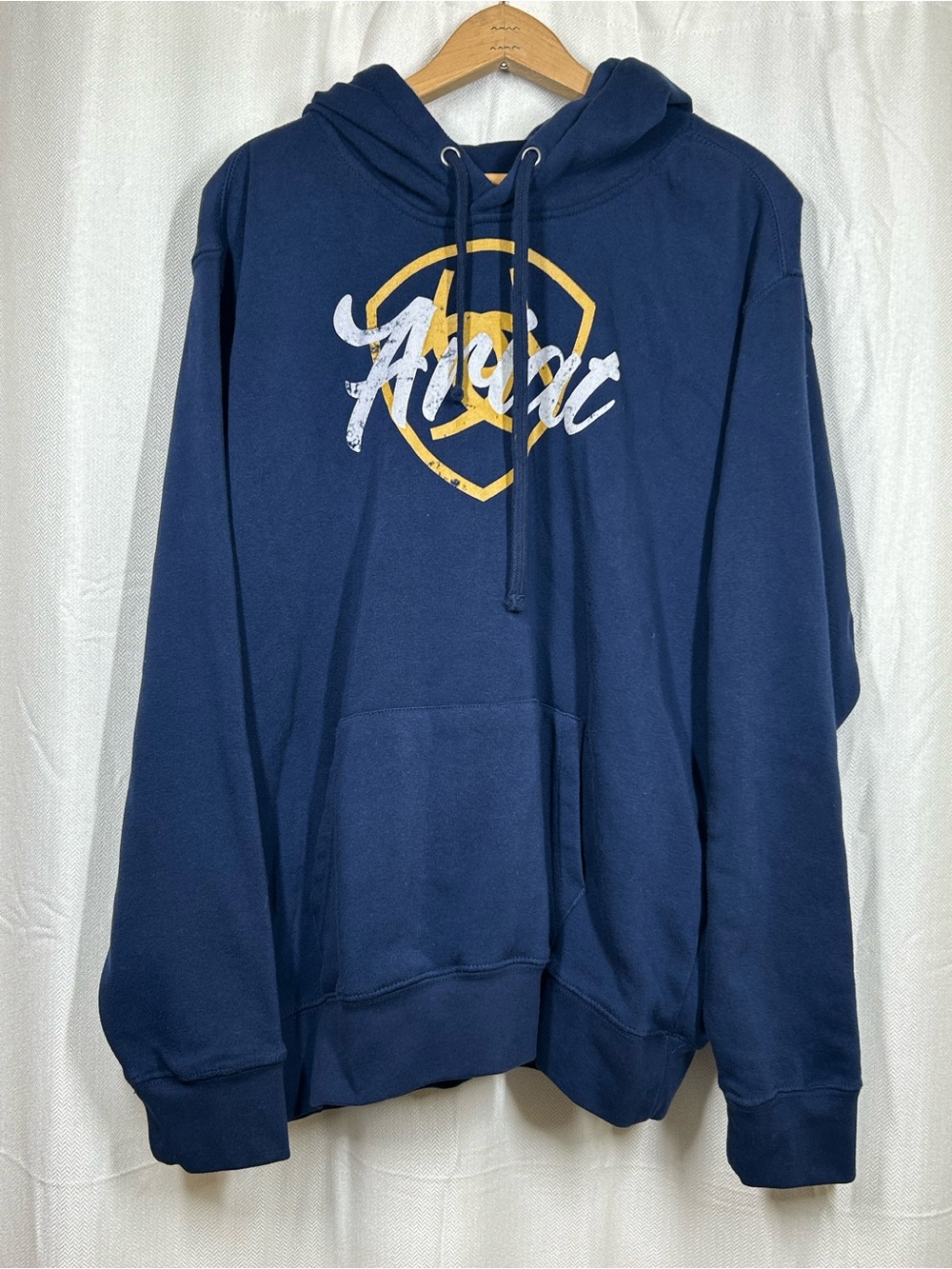 Ariat Real Shield Navy Blue Logo Hoodie Sweatshirt Pullover Size Large